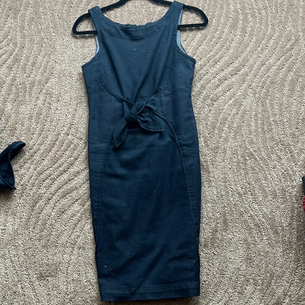 Holding Horses Anthropologie Womens Clara Dark Blue Denim Tie Front Dress